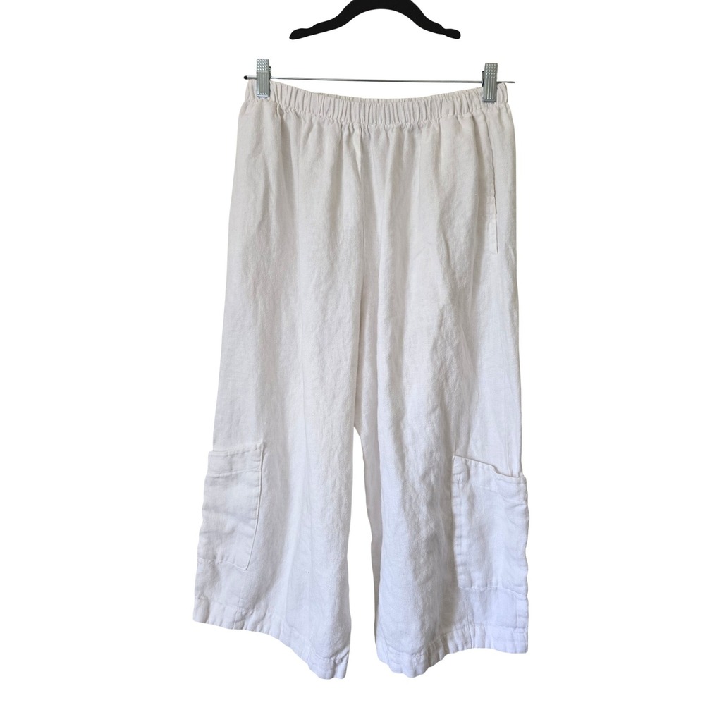 Bryn Walker Womens M Linen Cargo Pants White Wide Leg Elastic Waist Casbah